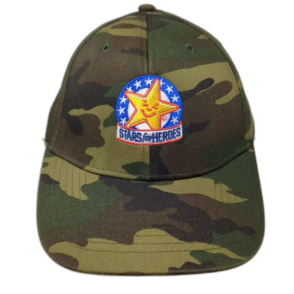 Aramark Baseball Cap Hat Green Brown Camouflage Stars for Heroes OS Adjustable